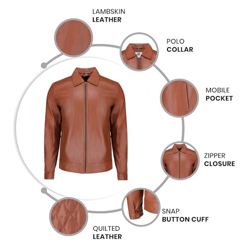 Image of TLC Genuine Lambskin Real Leather Jacket Men - Classic Shirt Style Polo Collar Motorcycle Vintage Racing Jacket For Mens