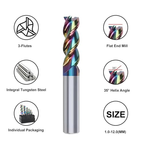 Image of Carbide Square End Mill HRC60 Double Edge 3 Flute DLC Coating Tungsten Steel for Aluminum Wood Endmills HRC60 1.0-12.0 Series