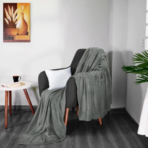 Image of SANMARINO Premium Solid Flannel Blanket for Single Bed | Super Soft Touch Plush Fleece Blanket | All Season Lightweight Yet Cozy Blanket for Bed,Sofa,Couch, Travel & Camping | 152 x228 cm (Grey)