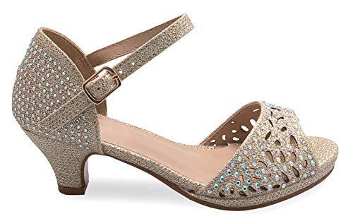 Image of Olivia K Girl's Cute Adorable Strappy Glitter Open Toe Heel Sandals - Adjustable buckle