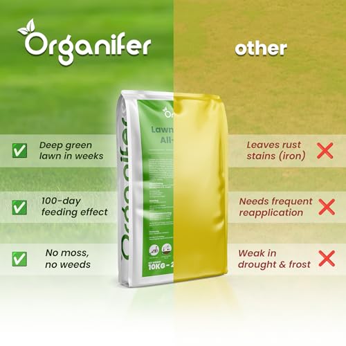 Rasendünger All-In-One (200 Kg - 4000 M2) - Für Einen Tiefgrünen, Kräftigen Rasen Ohne Moos Und Unkraut - Rasenkalk - Rasendünger - Grasdünger - Bodenverbesserer - Organifer