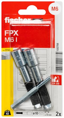fischer Porenbetonanker FPX-I M6, Innengewindeanker mit 4-fach-Spreizung für Befestigungen in Porenbeton, einfache Montage, hohe Tragfähigkeit, ETA-zugelassen, 2 Stück, inklusive Setzwerkzeug