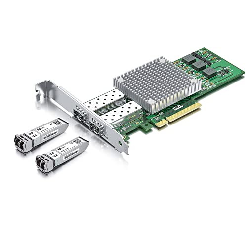 10Gb SFP+ NIC con 2 módulos 10G Single Mode SFP+ LC, chip Broadcom BCM57810S, puerto dual SFP+, PCI Express X8, compatible con Windows Server y Linux miniatura 1