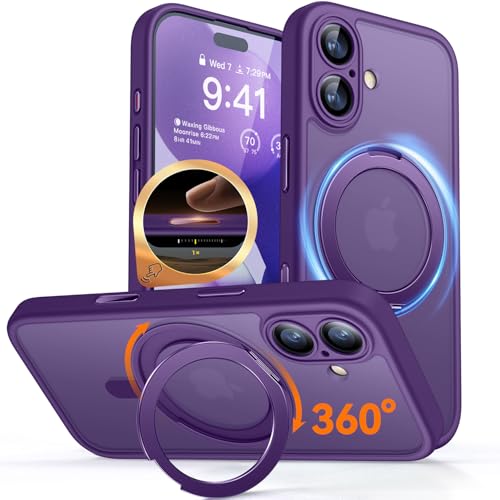 CANSHN 360° Spin Magnetic Stand for iPhone 17 Case with Camera Control [Full Camera Protection] [Compatible with Magsafe] Translucent Matte Shockproof Protective Phone Cover 6.3