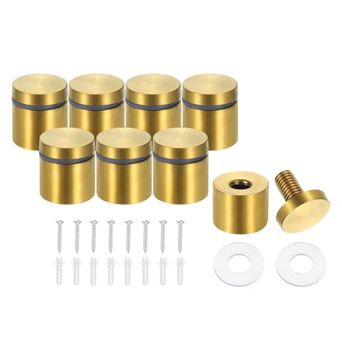 PATIKIL 1インチ x 1インチ スタンドオフスクリュー、8個入り ステンレススチール ウォールマウント サインスタンドオフ マウンティングハードウェア 広告用ネイル アクリル額縁掛け用 金色