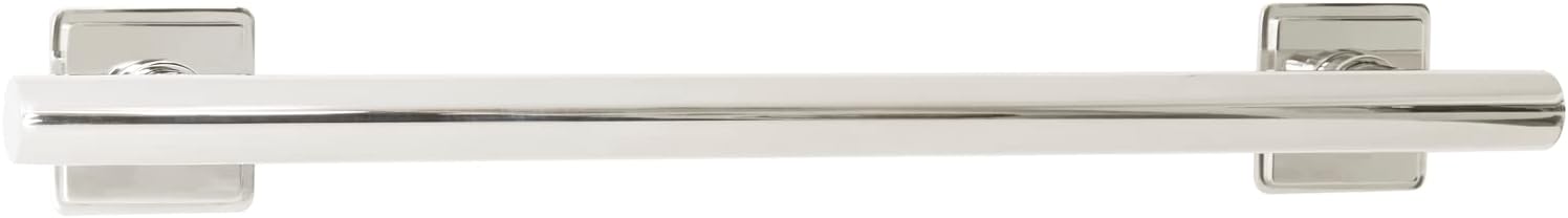 12-inch Coronado Designer Straight Bathroom Shower Grab Bar with Decorative Square Flanges, Polished 12 Inch Polished