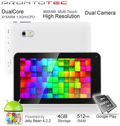 Prontotec 7 Inch Android Tablet Pc, Dual Core 1.2GHz, Android 4.2.2, 4G Rom, Ddr3 512M Ram, Dual Cameras, Standard USB Port, Wi-fi, G-sensor (White)