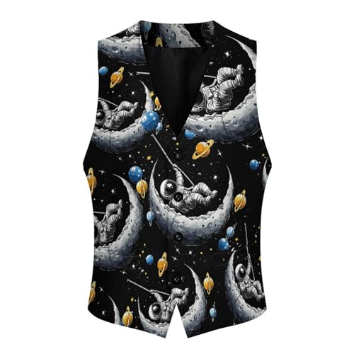 Astronaut Moon Swing Planets Spacees Galaxy Men's Suit Vests Dress Vest V-Neck Waistcoat Slim Business Formal with Pocket4