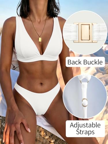 Image of Bathing Suits for Women Deep V Neck Sexy Two Piece Bikini Sets for Women Thong Halter Cheeky Swimsuit