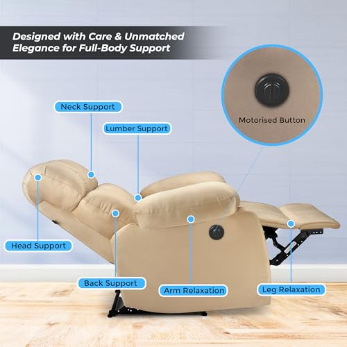 Image of Little NAP Helios Soft Suede Fabric Single Motorized Standard Recliner | Padded 1 Seater Aaram Sofa | Relaxing Chair for Home Office Living Bed Room | Beige