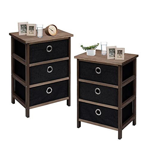 Ecomex Nightstand With 3 Drawers,Bedside Table With Fabric Storage Drawers And Wooden Table Top,Storage Cabinet Dresser For Home/Bedroom/Closet/Hallway/Dorm Room (Black Brown) #TOP20