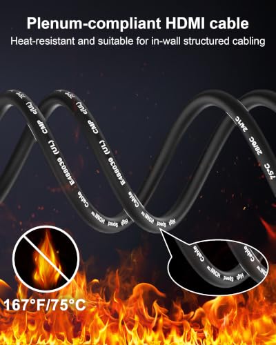 Plenum Rated HDMI 2.1 Cable(CMP) 100FT 8K - Fiber Optic, High Speed 48Gbps | In Wall Plenum Rated Long HDMI Cable, Supports 8K@60Hz & 4K@240Hz, Dynamic HDR, for PS5, Xbox Series X/S, TV, Monitor & More