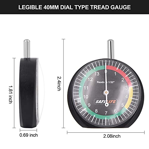 Image of SAFELIFE Tire Tread Depth Gauge, 10 Pack Dial Type Tire Tread Depth Gauge Professional for Motorcycle, Car,Truck and Bus,Easy Reading Tyre Tread Depth Gauge in 32nds