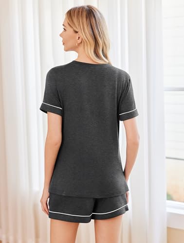 Image of Ekouaer Pajamas for Women Set Short Sleeve Loungewear Soft Pjs Shorts Set | V Neck Sleepwear with Pocket,Comfy Lounge Sets,Comfortable Fit,lightweight,Maternity,Gift,Sleeping & Bedtime,Lounging at Home