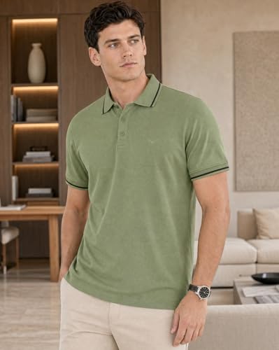 Image of NOBERO Men's Travel Polo T-Shirt | Premium Cotton Stretch Fabric | Anti-Odor & Water-Repellent | UPF 50+ Sun Protection | Regular Fit Polo Collar Casual Wear