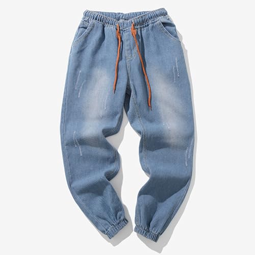 Denim Pants for Men Casual Baggy Classic Plus Size Jeans Pants Elastic Waist Drawstring Stretch Jorts with Pockets Streetwear2