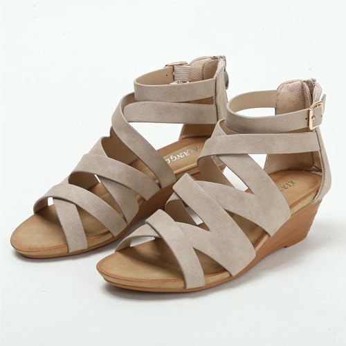 ZDLJYL Women's Summer Comfy Mid High Heel Shoes Open Toe Strappy Wedge Sandals Zip Back Cute Comfy Wedges Heels Beach Sandal4