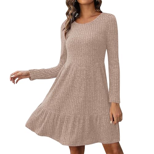 Robe pull col rond femme coupe trapèze vêtement chaud manches longues hiver