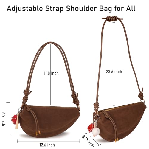 Image of Small Suede Dumpling Crossbody Bag for Women, Hobo Shoulder Purse with Cute Baseball Charms & Adjustable Strap
