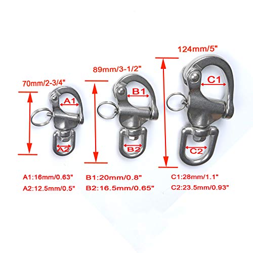 Mx Swivel Eye Snap Shackle 2-3/4" Quick Release Stainless Steel Marine Boat Sailing Rigging Clip Shackle 2Pcs #TOP1