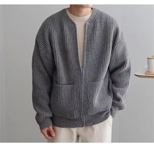 Hndudnff Men's Round Neck Solid Color Knitted Cardigan Sweater Loose Casual Cardigan Sweater3