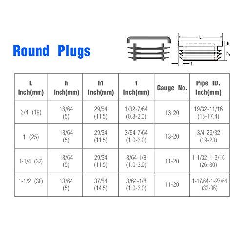 Image of 12-Pack 1 Inch Round Plastic End Caps for Chair Legs
