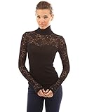PattyBoutik Women's Turtleneck Sheer Lace Blouse (Black S)