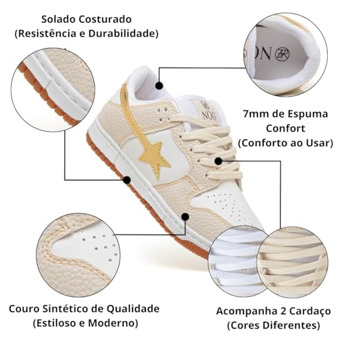 Tênis Infantil Menino Menina Para Escola SB Low Preto Branco Escolar (Branco/Dourado, BR, Criança de