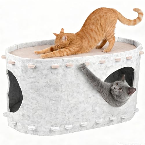 LustLocke Katzenhaus Indoor Katzenhöhle für Draußen Katzenhöhle XXL Katzen Versteck aus Filz 58 x 33 x 30 cm Robuster Schlaf- und Spielbereich...