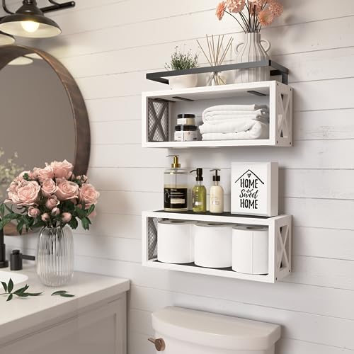 Richer House R-0A340430202 Floating Shelves With Guardrail, Rustic Wood Shelves For Wall Décor, Farmhouse Bathroom Accessories Wall Mounted thumb #1