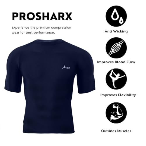 Image of PROSHARX Half Sleeve Compression T-Shirt - Men's Athletic & Sports Tights for Fitness