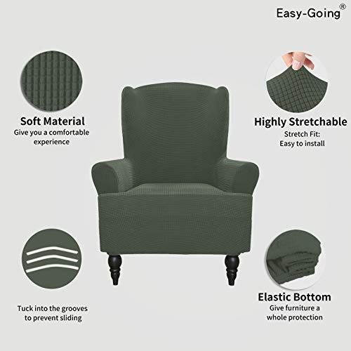 Image of Easy-Going Stretch Wingback Chair Sofa Slipcover Olive Green