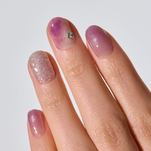 Image of ohora Semi Cured Gel Nail Strips | Purple, Marble, Glitter | N Ajisai Bloom