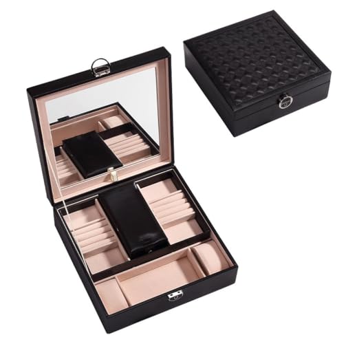 Joyero organizador para mujeres y niñas, caja de almacenamiento doble, caja de almacenamiento de joyas, aretes, pulseras, anillos, joyero, organizador de joyas, pequeño (B)