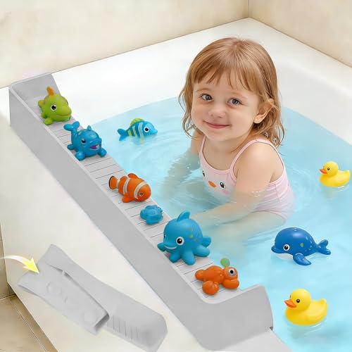 Splash Guard for Bathtub Kids - Silicone Bathtub Splash Guard with 11 Suction Cups Bath Tub Play Shelf for Kids & Toy Holder Prevent Water Spill in Bathroom Fun Bath Time for Toddlers Baby(grey)