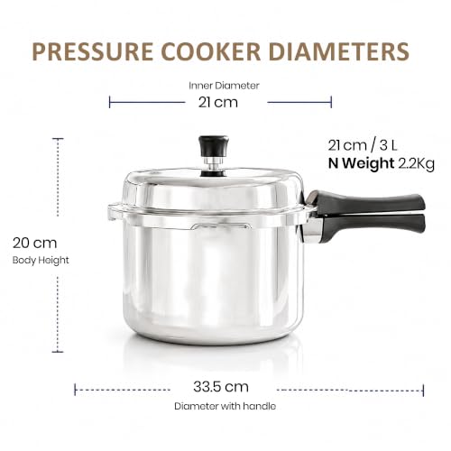 Image of SOLARA Triply Stainless Steel Pressure Cooker 3 L, Outer Lid Design, Induction & Gas Compatible, Even Heat Distribution, Heavy Duty Kitchen Cookware
