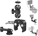 SMALLRIG Super - Abrazadera para cámara (2 unidades, cabezal de bola doble, adaptador de brazo mágico, soporte para valla/escritorio/trípode para monitor/luz/cámara, para Insta360, para Gopro, Osmo
