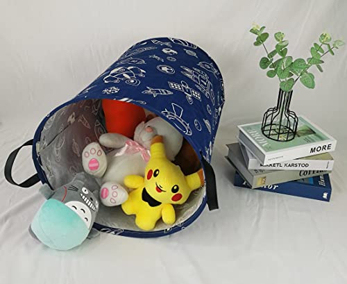 Duyiy Canvas Storage Basket With Handle Large Organizer Bins For Dirty Laundry Hamper Baby Toys Nursery Kids Clothes Gift Basket (Navy Spacecraft) #TOP4