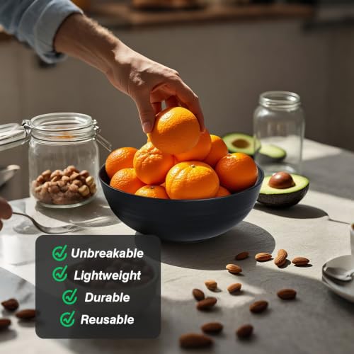 Greentainer Unbreakable Large Salad Bowls, 76 oz Plastic Serving Bowl Set of 6, Lightweight Black Bowl for Soup, Cereal, Fruit, Popcorn, Dishwasher & Microwave Safe by Greentainer - Used condition - Image 4