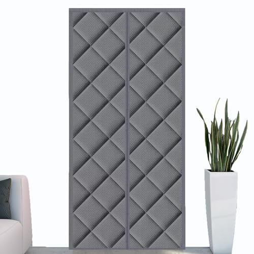 Kebinmaoyi Magnetischer Thermisch Isolierter Türvorhang, Winddichter Schalldämmender Vorhang Thermisch Winter, Tuch Mit Polyester,Baumwol,Türabdeckung Für Schlafzimmer, Küche Balkone,Grau,90x200cm