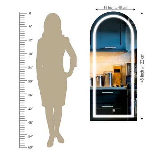 Image of Creative Arts n Frames LED Wall Mount HD Mirror with 3 Color Light Tone for Home Wall Living Room Bedroom Bathroom Hotel Decor Items (18x48 Full Length Arch Shape)
