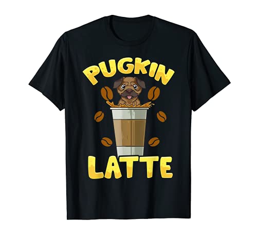 Divertido Pugkin Latte Lindo Pug dentro de la taza de café Camiseta