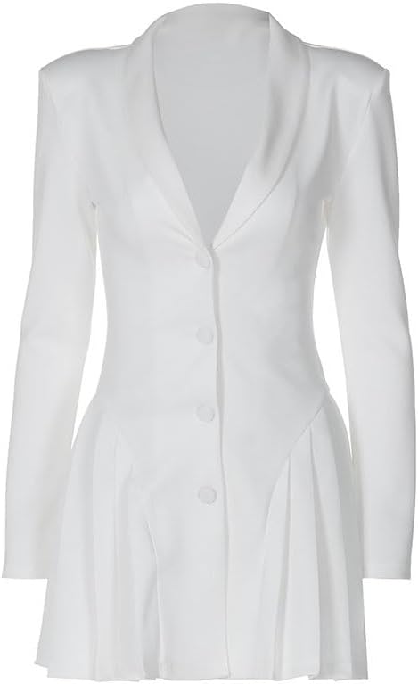 JSEIAJB Women Deep V Suit Collar Cardigan Dress Fashion Mid-Waist Long Sleeves Polyester Dress Outdoor Single-Breasted Top