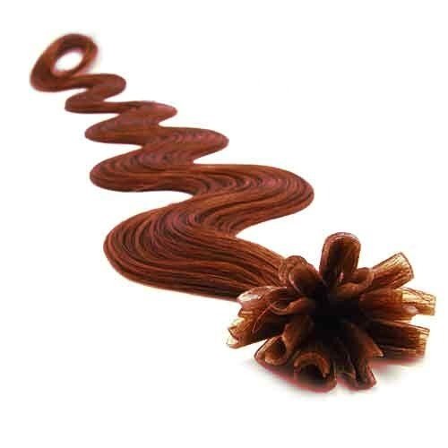 HOTstyle - 24" (60cm) Nail tip/U tip human hair pre bonded extensions wavy - copper red - 0.7g /strand