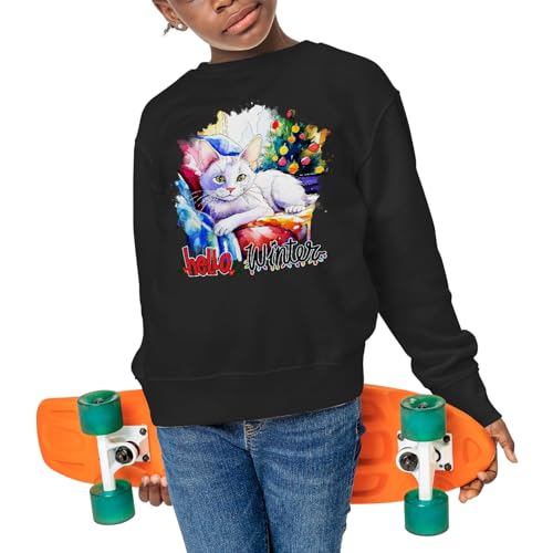 Watercolor Hello Winter Cat Chill Christmas Welcome Adult Youth T-Shirt Hoodie Sweatshirt4