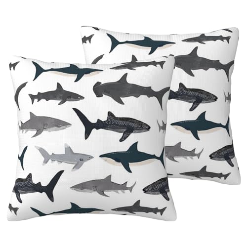 Housses de coussin texture lin imprimé poisson avec finitions haut de gamme
