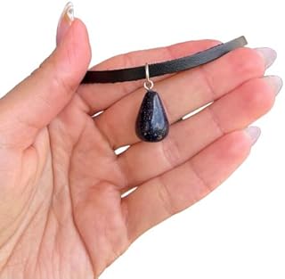 Blue Goldstone Necklace - Leather Necklace - Blue Goldstone - Goldstone Jewelry - Brow Chakra Stone - Crystal Necklace - Birthstone Gift
