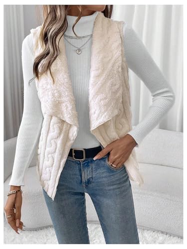 Verdusa Women's Fuzzy Fleece Cardigan Vest Waterfall Collar Sleeveless Teddy Jacket4