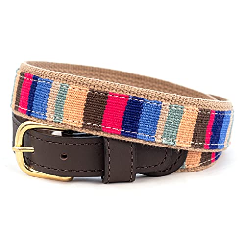 A Tail We Could Wag Cotton & Leather Belt - Handmade Guatemalan Cotton Weave with Colorful Patterns & Solid Brass Buckle | At the Beach | Nantucket, 38