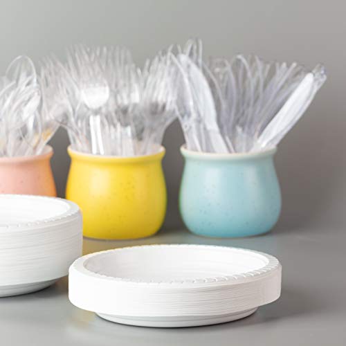 Plasticpro 6 Inch Round Plastic Plates Microwaveable, Disposable, White, Dinnerware 100 Count #TOP1